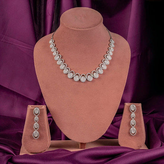 White Silver Polish Short Lightweight American Diamond Necklace Set for Women for Occasion and Party Wear (MC - NS - 026 - AD - SL) - The Indian Mudra