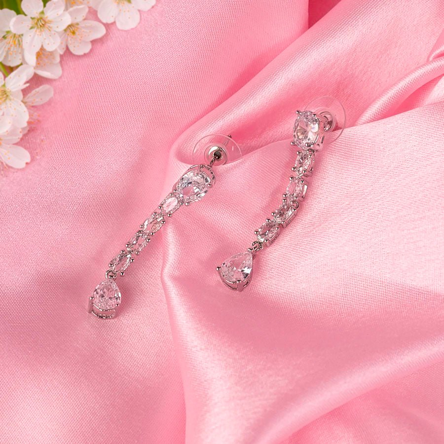 White Silver Short American Diamond Lightweight Necklace Set for Women for occasion and party Wear (MI - NS - 001 - AD - SL) - The Indian Mudra