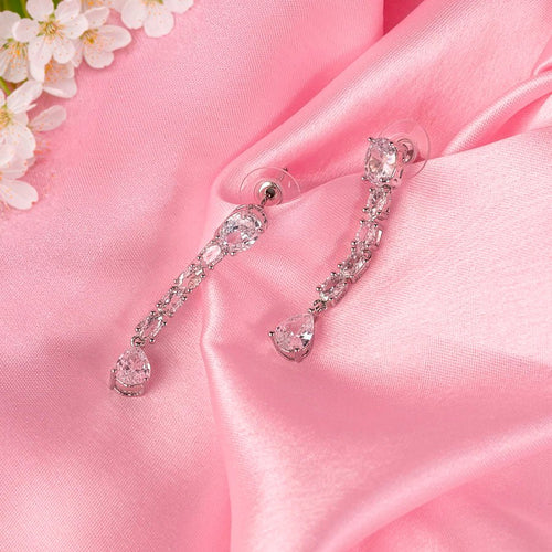 White Silver Short American Diamond Lightweight Necklace Set for Women for occasion and party Wear (MI - NS - 001 - AD - SL) - The Indian Mudra
