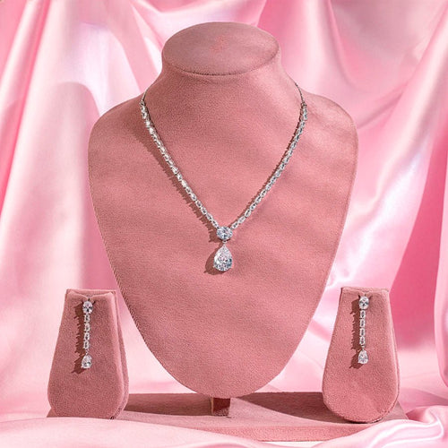 White Silver Short American Diamond Lightweight Necklace Set for Women for occasion and party Wear (MI - NS - 001 - AD - SL) - The Indian Mudra