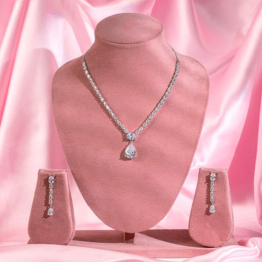 White Silver Short American Diamond Lightweight Necklace Set for Women for occasion and party Wear (MI - NS - 001 - AD - SL) - The Indian Mudra