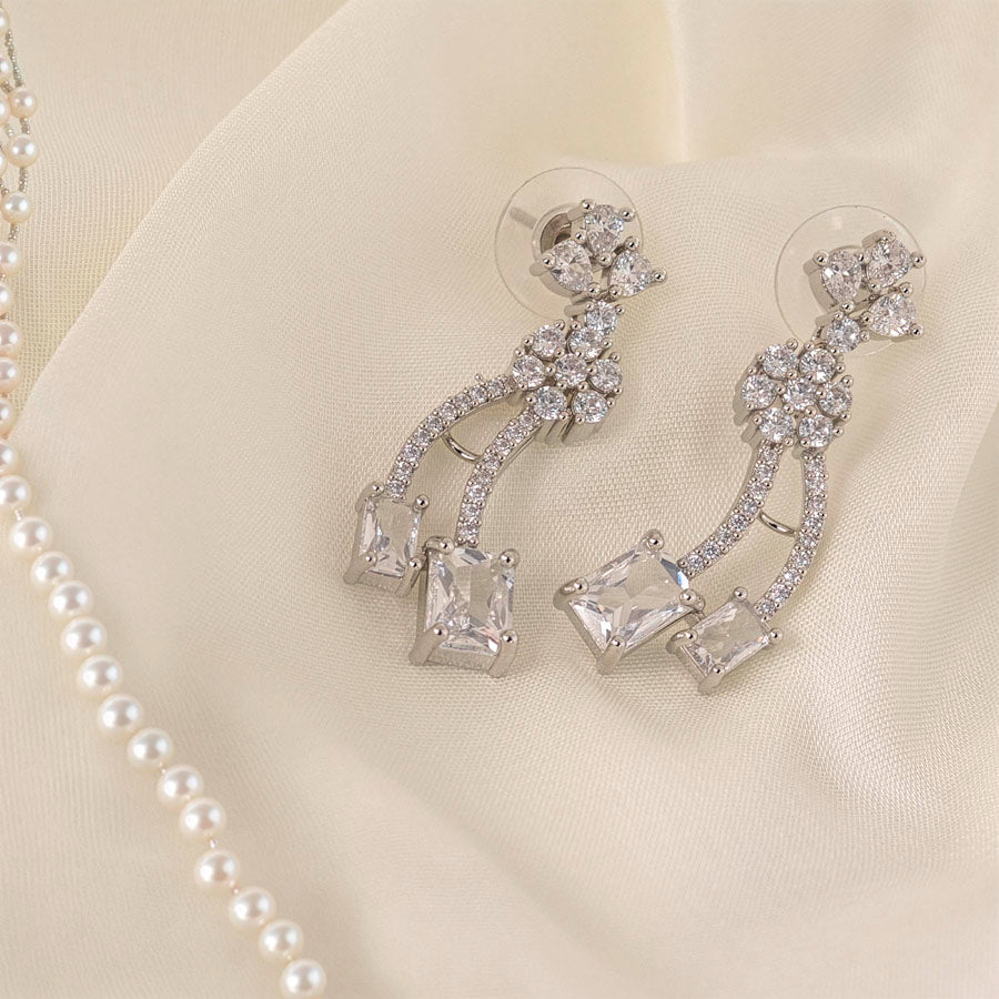 White Silver Polish Lightweight American Diamond Ear Rings for Women for Occasion and Party Wear (MC-ER-002-AD-SL)