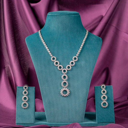 White Silver Short Lightweight American Diamond Necklace Set for Women for Occasion and Party Wear (MC-NS-004-AD-SL)