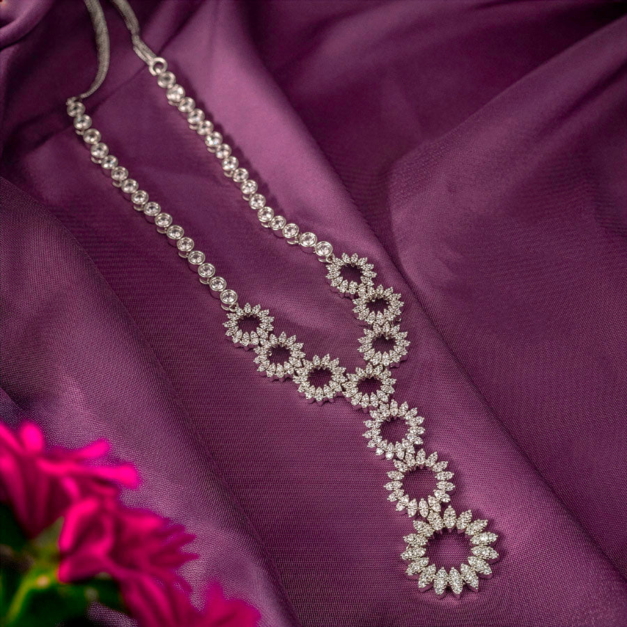 White Silver Short Lightweight American Diamond Necklace Set for Women for Occasion and Party Wear (MC-NS-004-AD-SL)