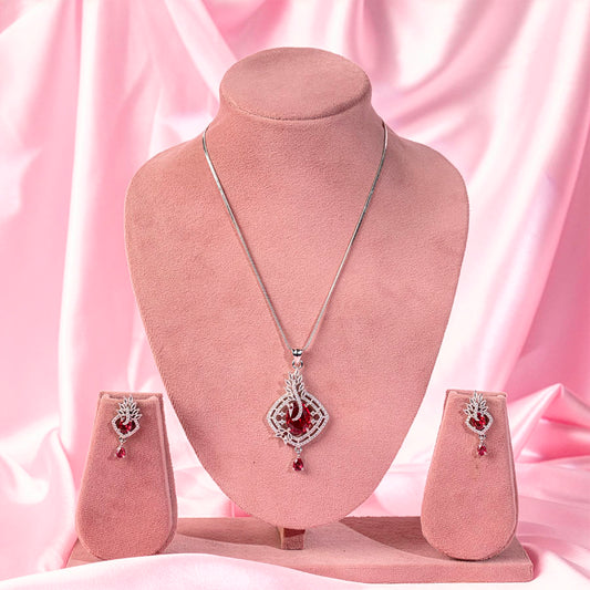Wine Red American Diamond Lightweight Pendent Set for Women for Occasion and Party Wear (MI-PEN-004-RD-SL)