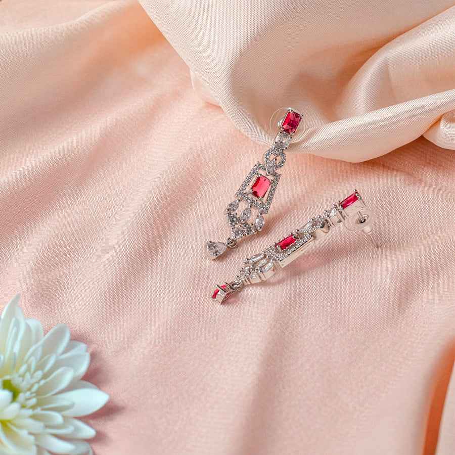 Wine Red Lightweight Silver Polish Short American Diamond Necklace Set for Women for Occasion and Party Wear (MC-NS-002-RD-SL)