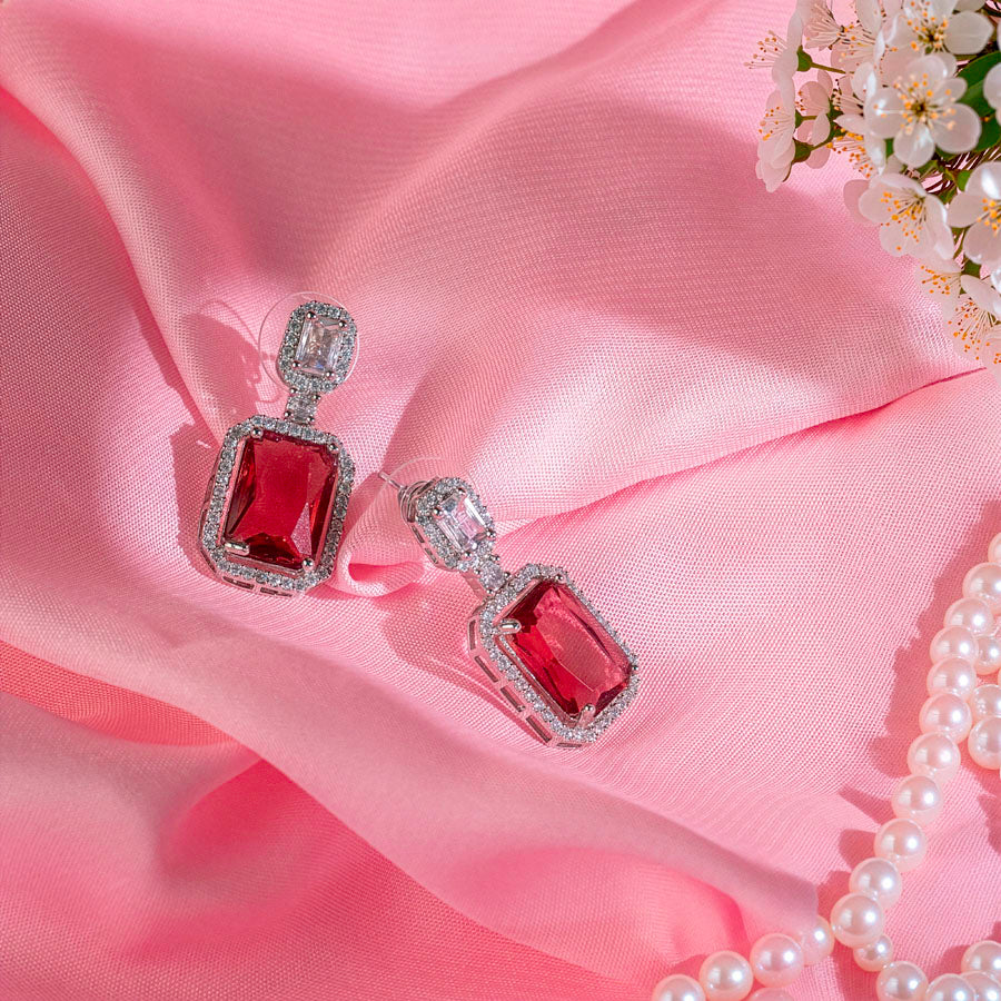 Wine Red Short Silver Polish Lightweight American Diamond Necklace Set for Women for Occasion and Party Wear (MC-NS-021-RED-SL-1)