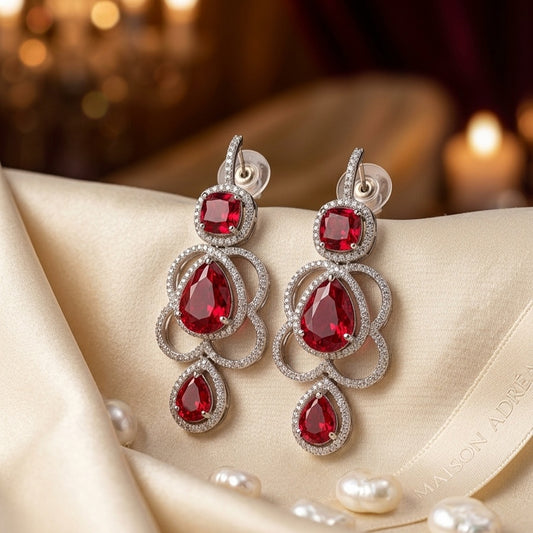 Wine Red Silver Polish American Diamond Ear Rings for Women for Occasion and Party Wear (MC-ER-002-RED-SL)