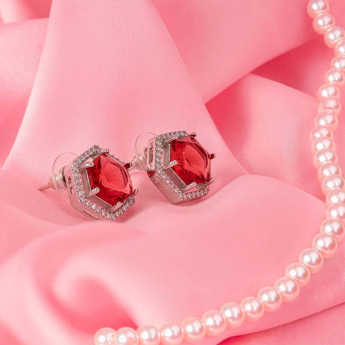 Wine Red Silver Polish Lightweight American Diamond Ear Rings for Women for Occasion and Party Wear (MC - ER - 004 - RED - SL) - The Indian Mudra