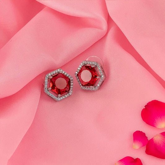 Wine Red Silver Polish Lightweight American Diamond Ear Rings for Women for Occasion and Party Wear (MC - ER - 004 - RED - SL) - The Indian Mudra
