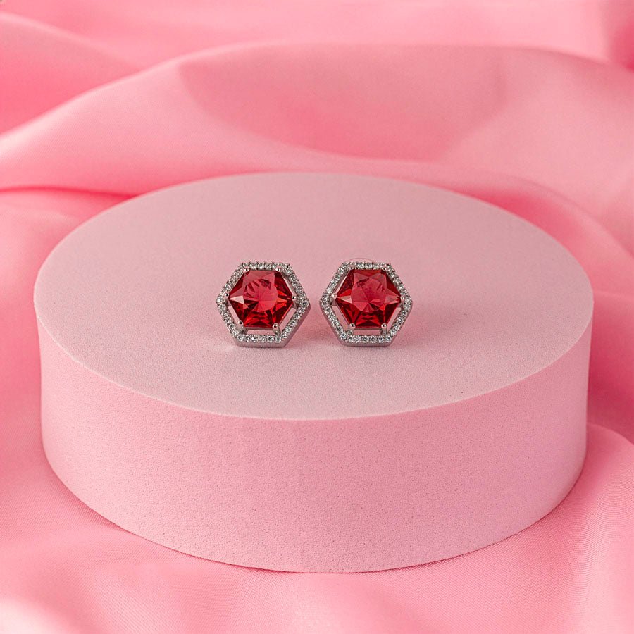 Wine Red Silver Polish Lightweight American Diamond Ear Rings for Women for Occasion and Party Wear (MC - ER - 004 - RED - SL) - The Indian Mudra