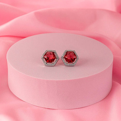 Wine Red Silver Polish Lightweight American Diamond Ear Rings for Women for Occasion and Party Wear (MC - ER - 004 - RED - SL) - The Indian Mudra
