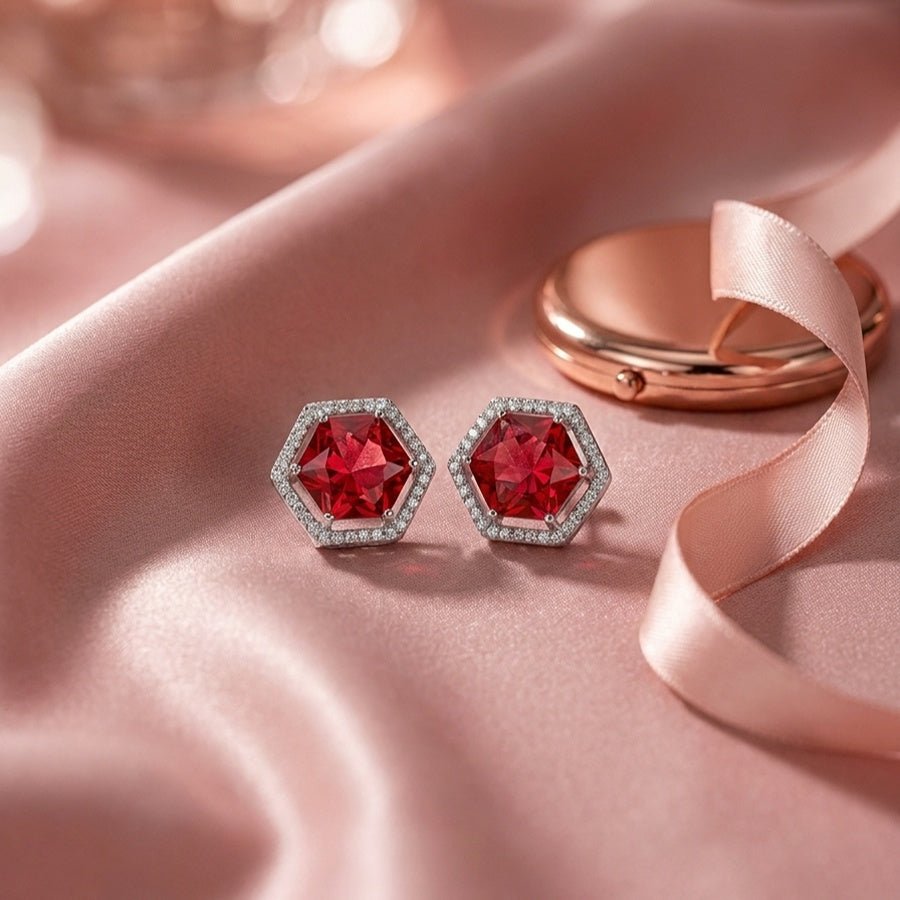 Wine Red Silver Polish Lightweight American Diamond Ear Rings for Women for Occasion and Party Wear (MC - ER - 004 - RED - SL) - The Indian Mudra