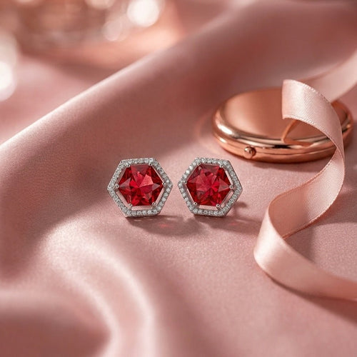 Wine Red Silver Polish Lightweight American Diamond Ear Rings for Women for Occasion and Party Wear (MC - ER - 004 - RED - SL) - The Indian Mudra