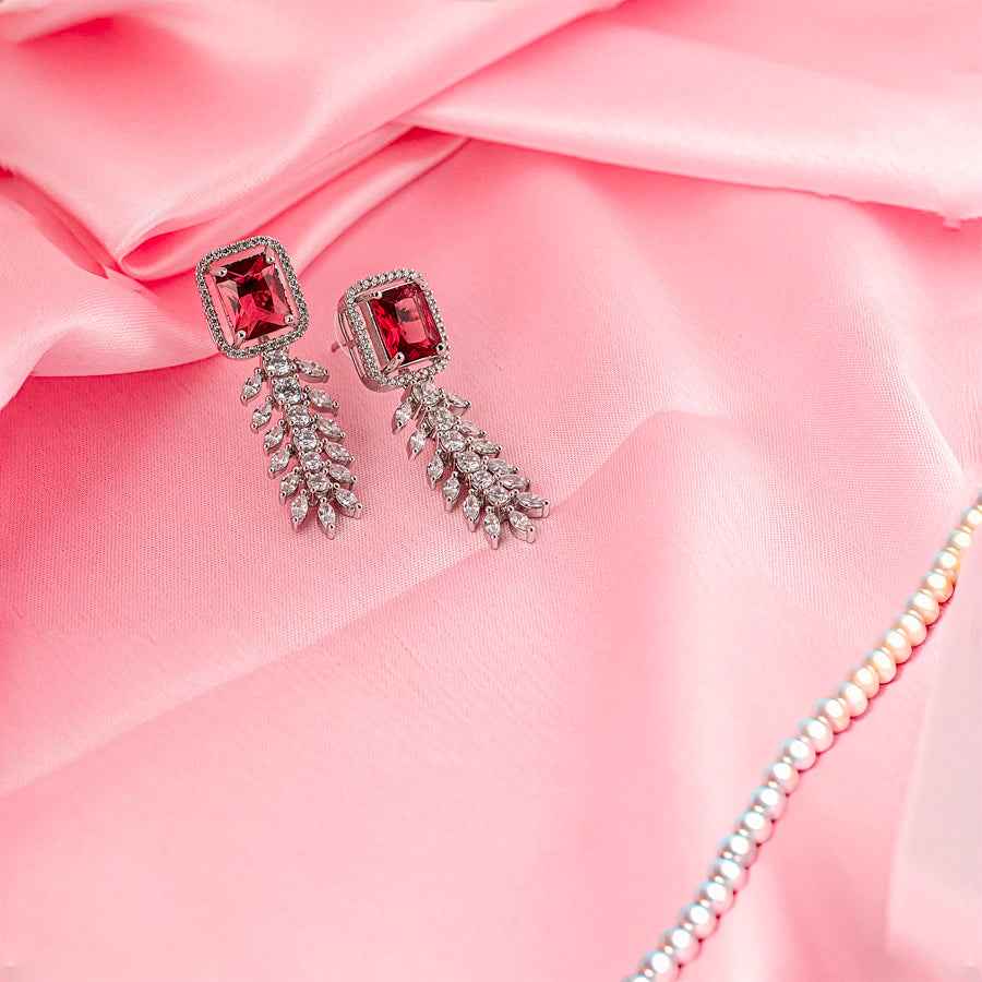 Wine Red Silver Polish Short Lightweight American Diamond Necklace Set for Women for Occasion and Party Wear (MC-NS-001-RD-SL)